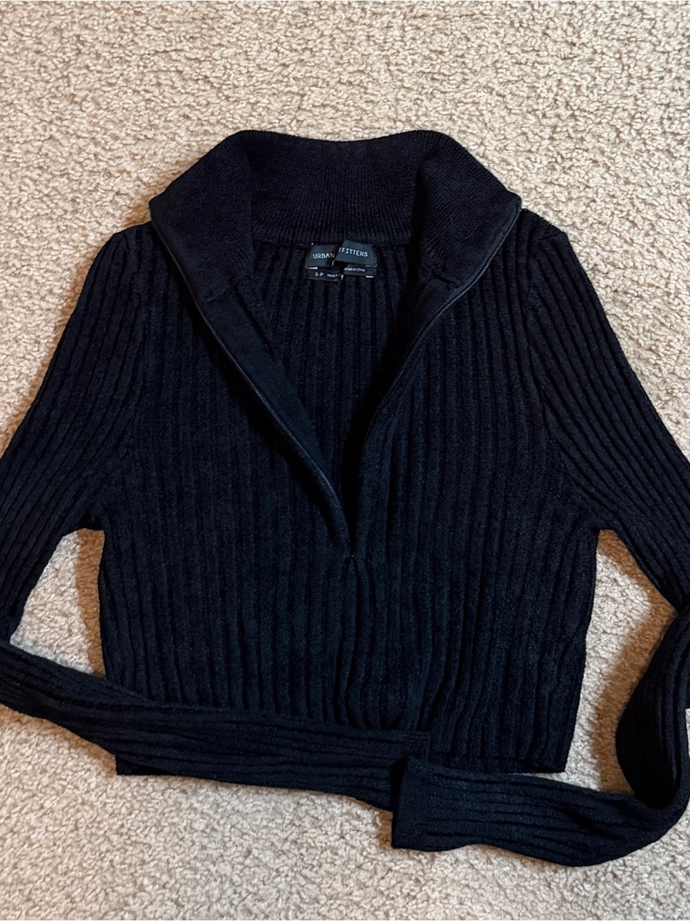 Urban Outfitters Black Ribbed Zip-Neck Cardigan